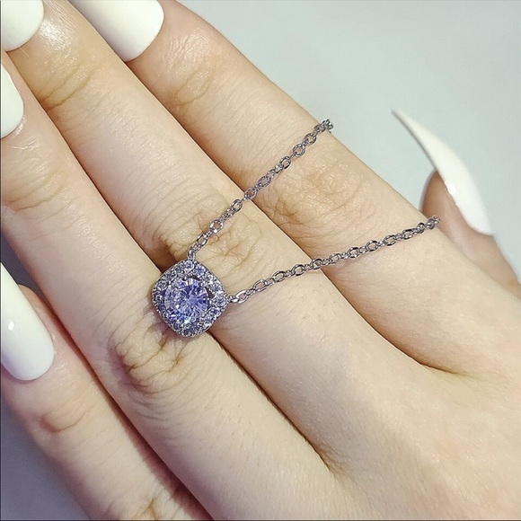 New Square 925 Silver Diamond Necklace - Picture 3 of 6